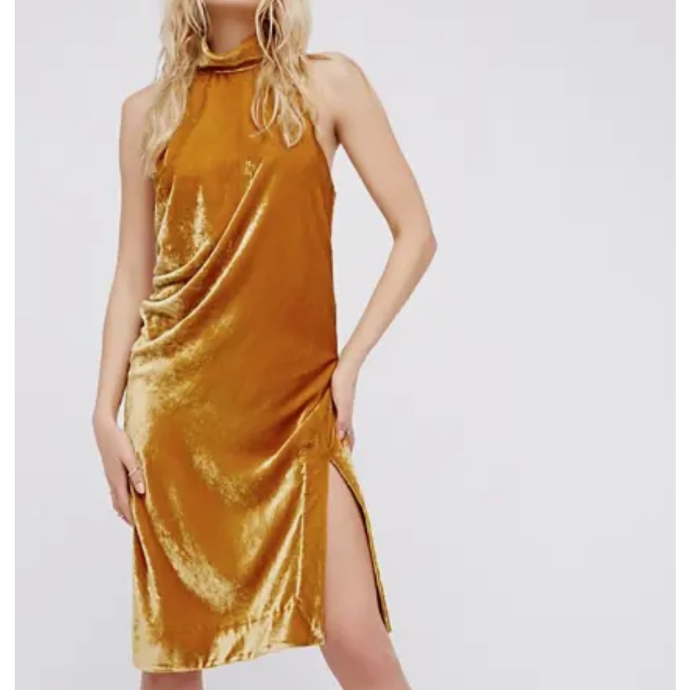 Free People Gold Velvet Halter Mini Dress